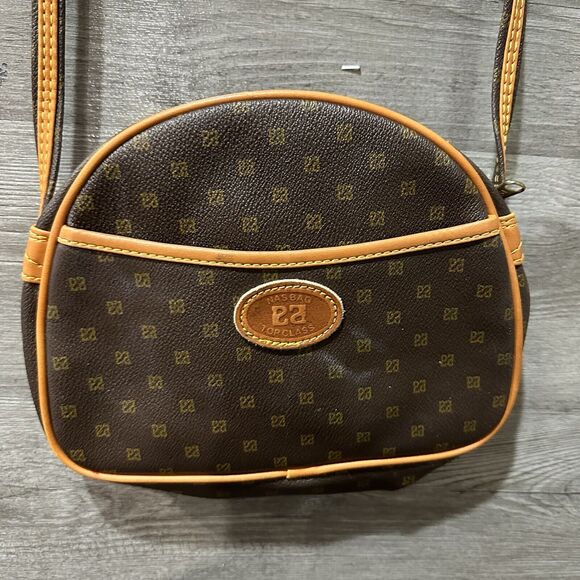 Vintage NAS BAG Brown & Tan Faux Leather Womans Crossbody Small Purse - Picture 1 of 14